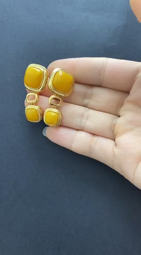 【闪购商品】琥珀裸石银S925镶嵌蜜蜡耳坠