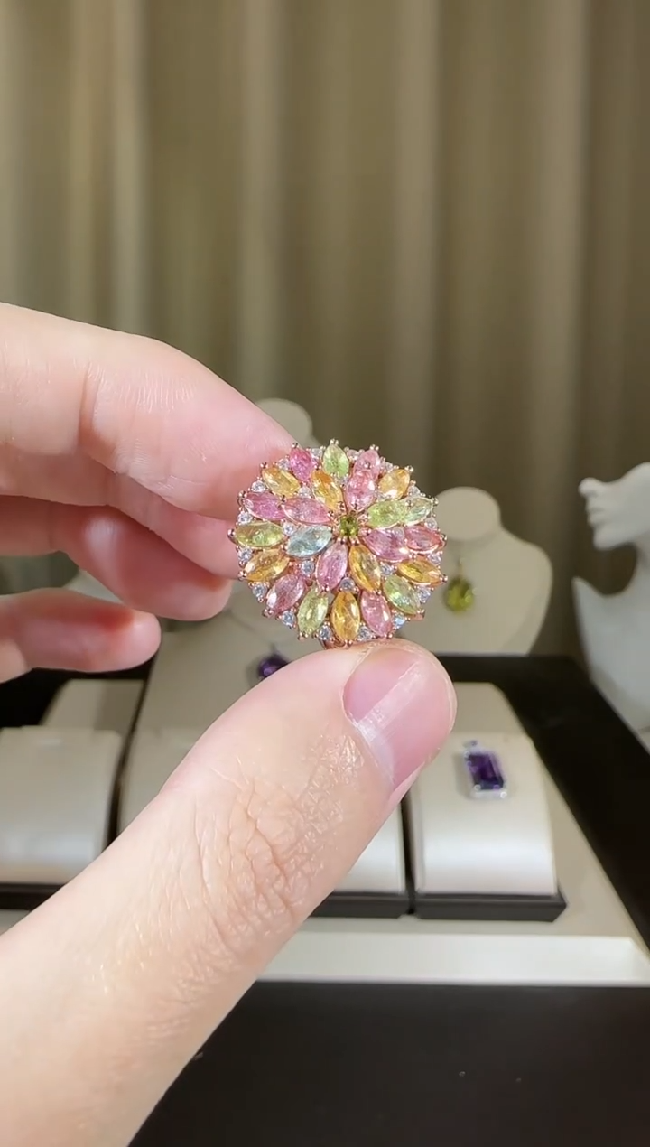 【闪购商品】碧玺戒指银S925镶嵌设计款