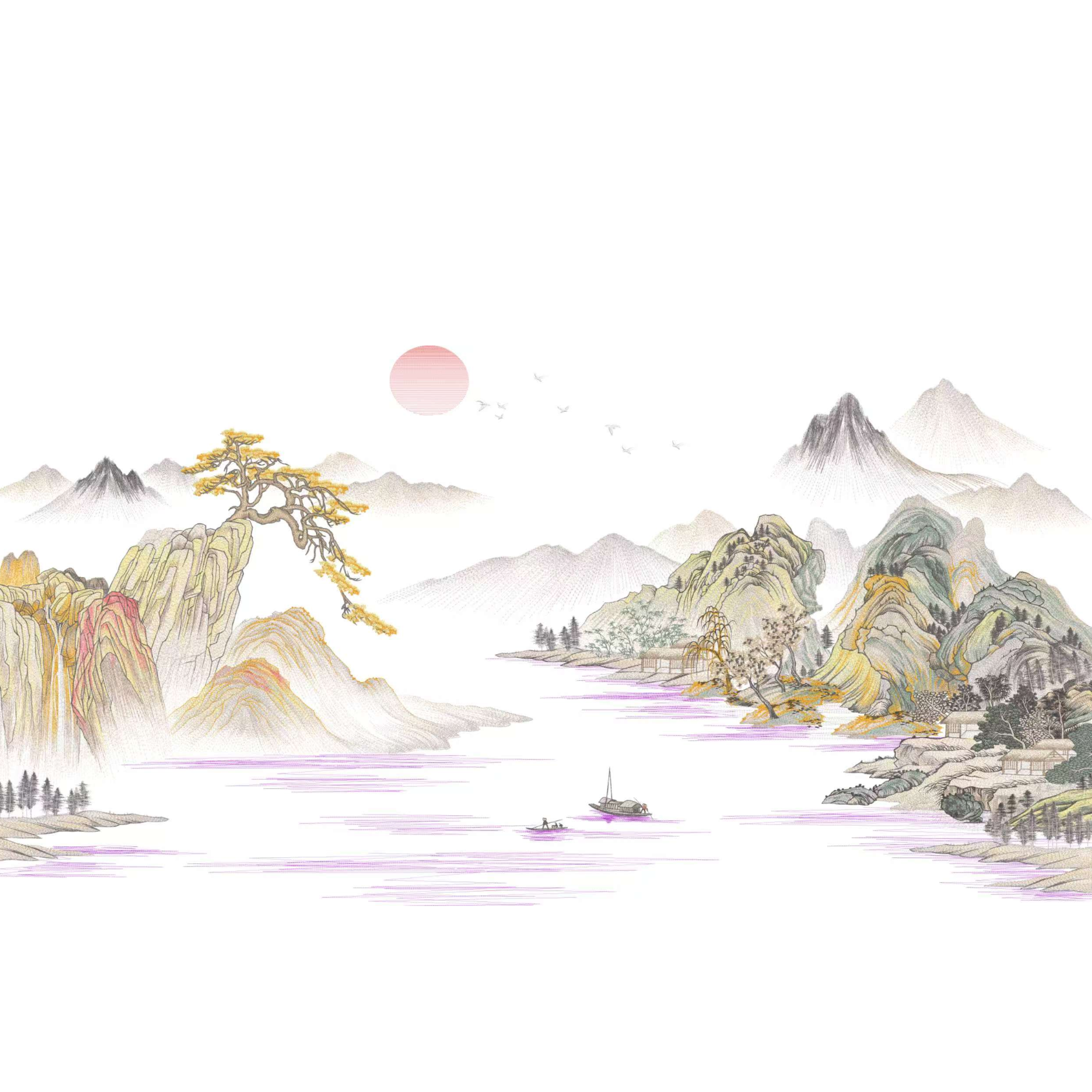 禅意新中式独绣背景壁布家具西山隐秀新款