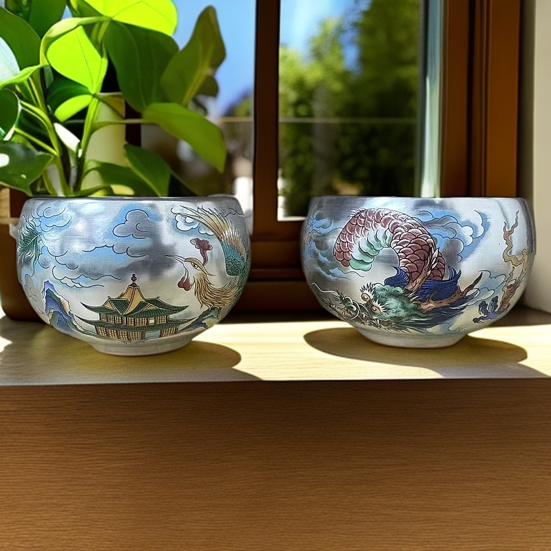 龙凤对杯大师手作银山作画-ZHZ177