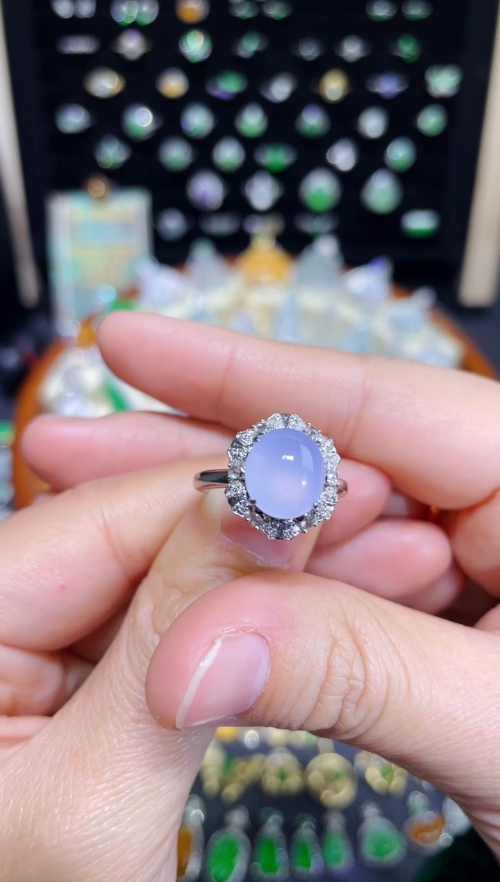 【闪购商品】翡翠颈饰18K金镶嵌卡9.9高冰紫蛋戒指