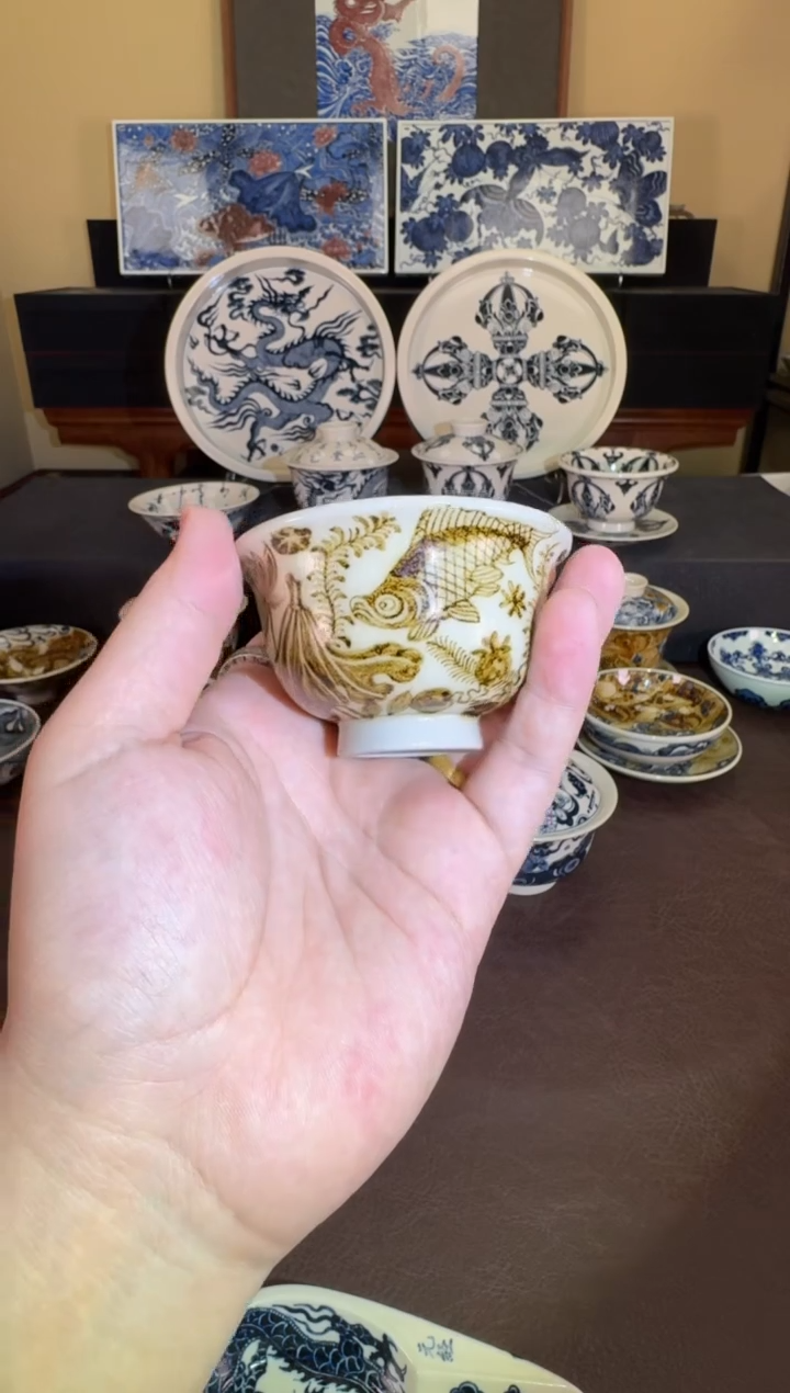 【闪购商品】瓷片二号釉鱼藻纹小压手