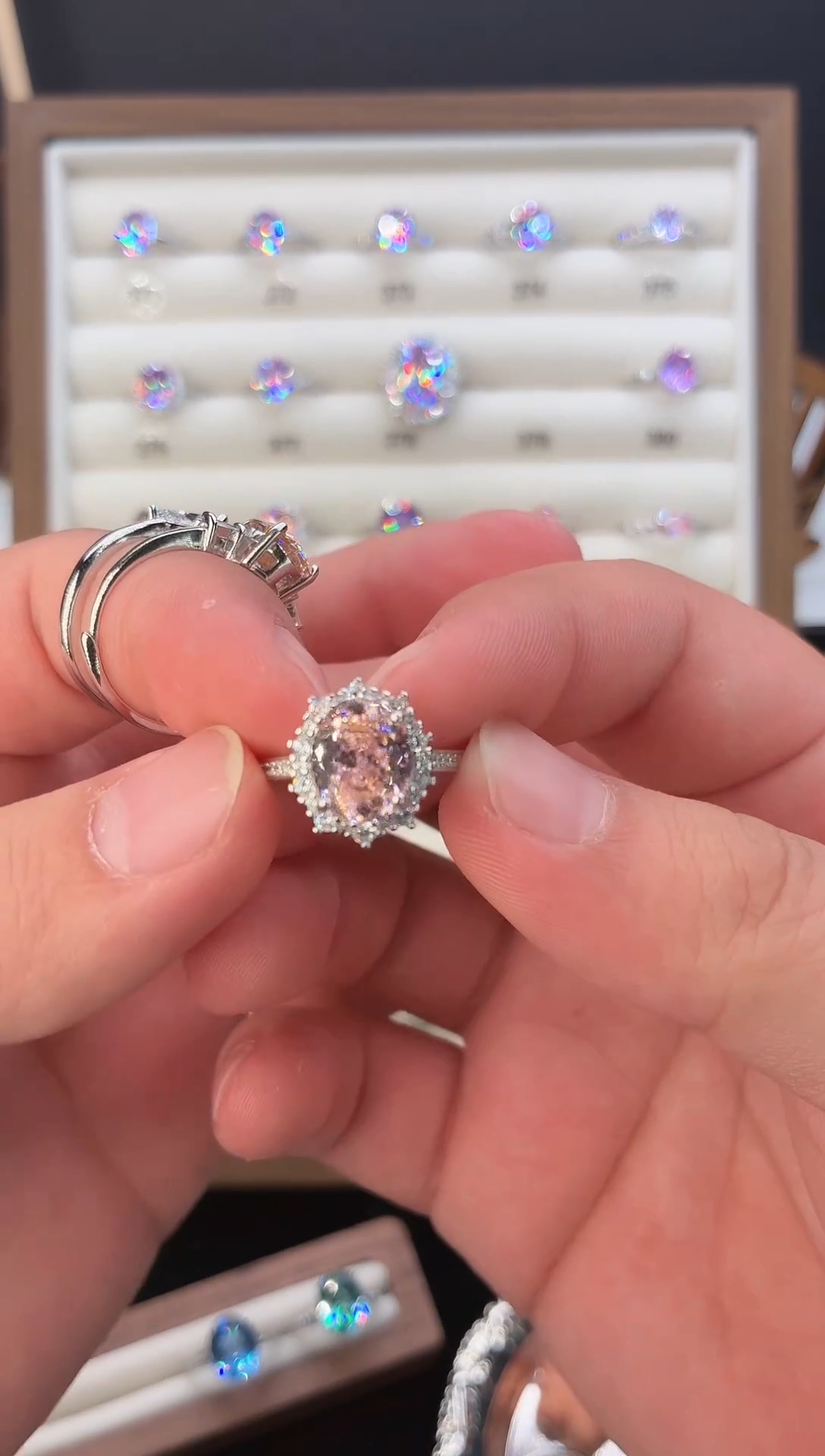 戒指彩色蓝宝石银S925镶嵌234567