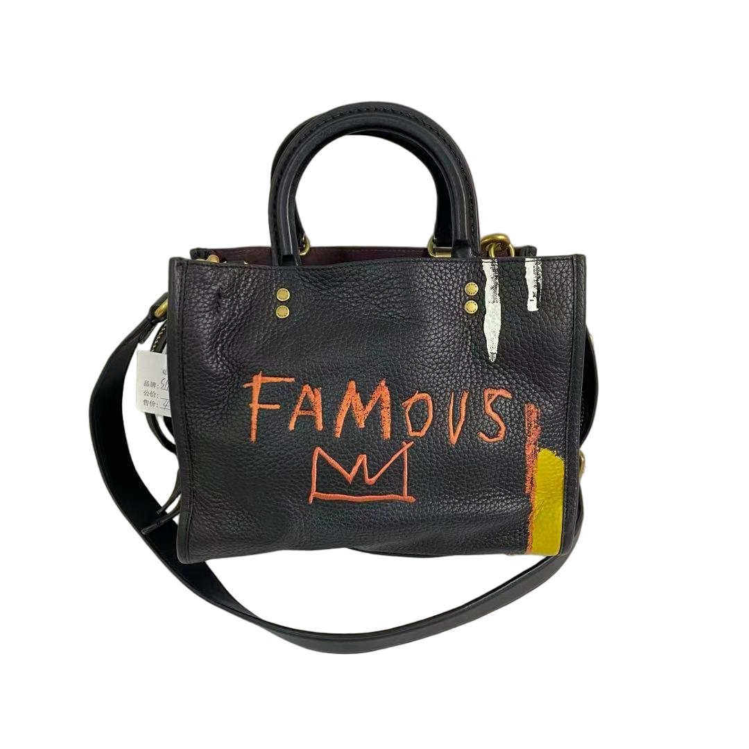 95新 COACH/蔻驰 经典老花黑色全皮涂鸦手提斜挎包  SH-31236-A