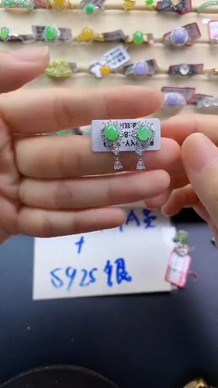 银S925镶嵌戒指翡翠翡翠 蛋面 银S925镶嵌