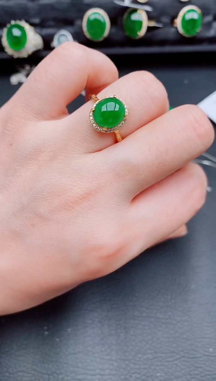 【闪购商品】翡翠戒指银S925镶嵌天然a货翡翠446