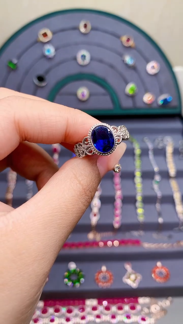 【闪购商品】蓝宝石戒指银S925镶嵌52