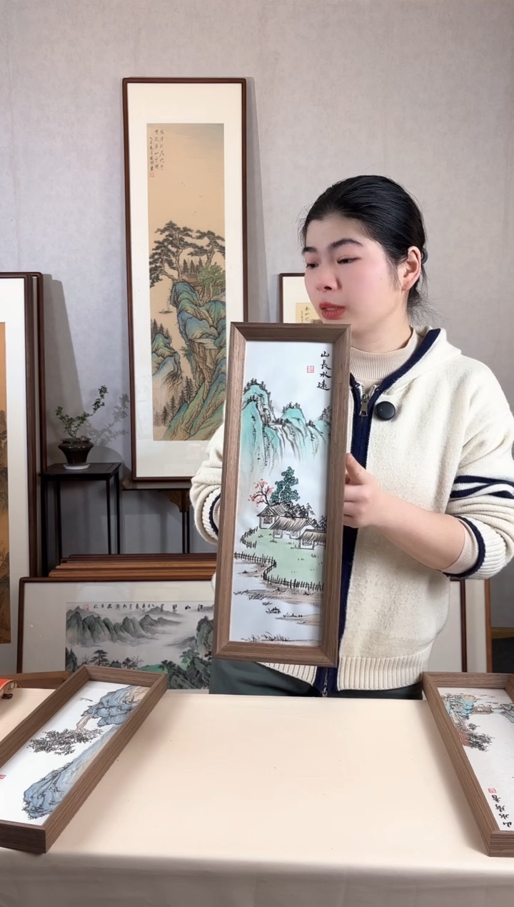 【闪购商品】国画手绘*山长水远*15*42cm摆台