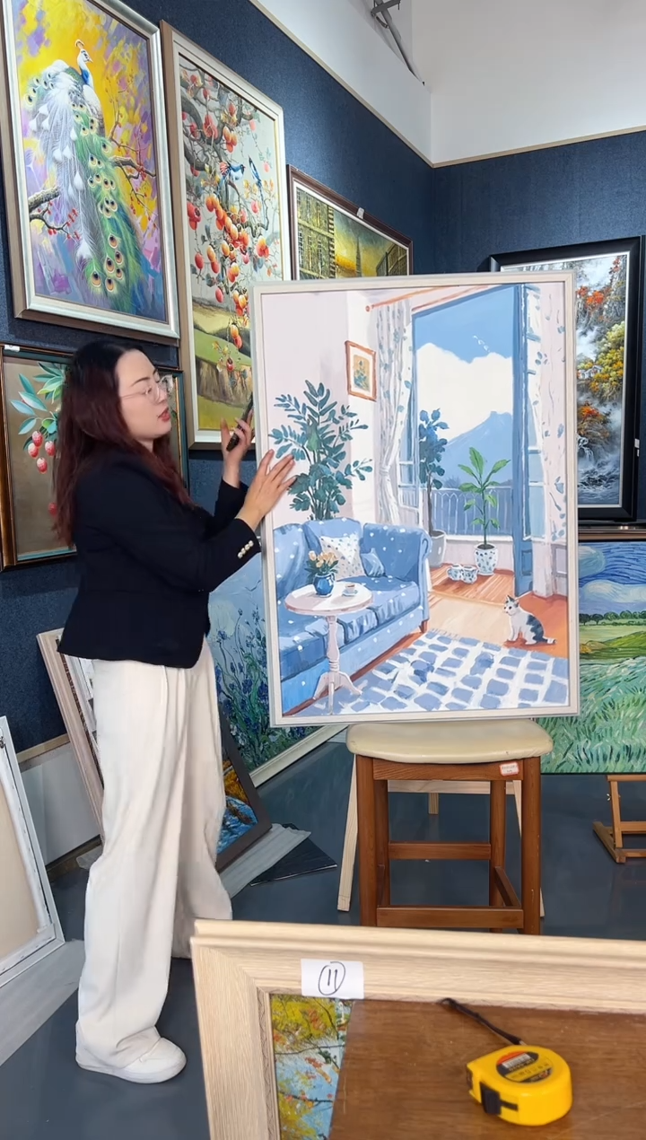 【闪购商品】油画59号手绘油画70*100蓝色窗户