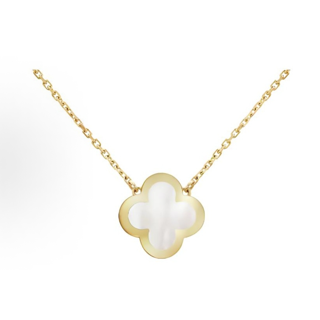 99新 梵克雅宝 VCA18k金四叶草白贝母项链