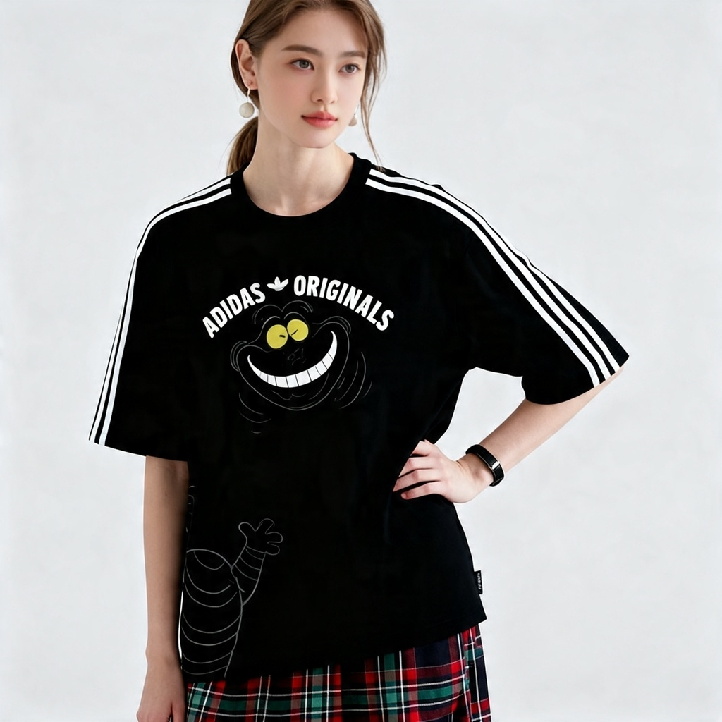 【滔搏联动】adidas阿迪达斯三叶草迪士尼柴郡猫联名短袖T恤KX5312