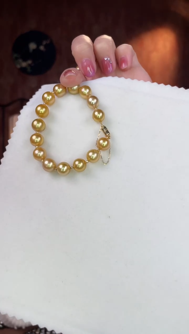 【闪购商品】海水珍珠手链18K金镶嵌金珠9-10mm多样性发一
