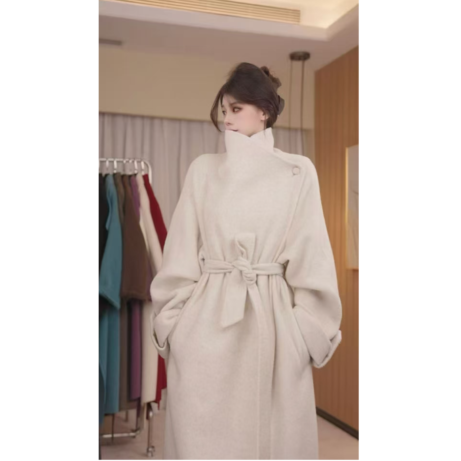 【原版】桑蚕丝羊毛驼毛时尚气质修身百搭宽松双面呢大衣外套24010