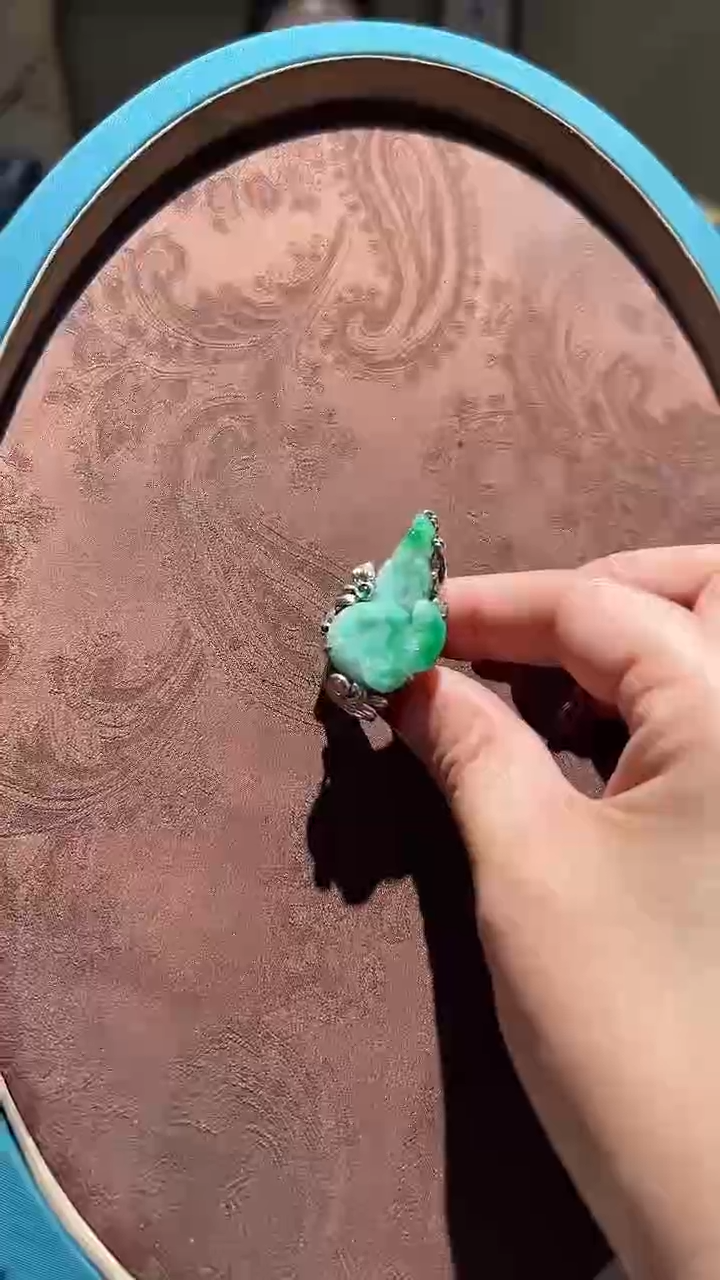 【闪购商品】翡翠戒指银S925镶嵌红翡绿翠 16号