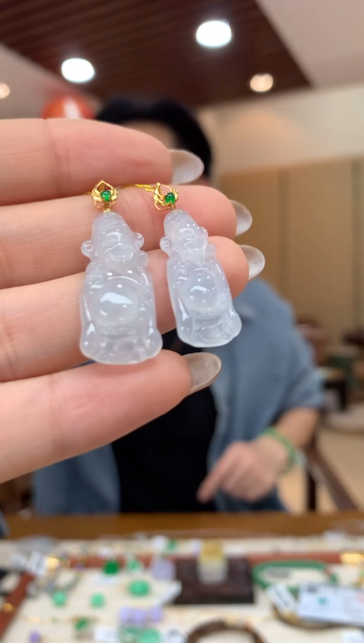 吊坠(不含链)18K金镶嵌翡翠财神多样性发货1件