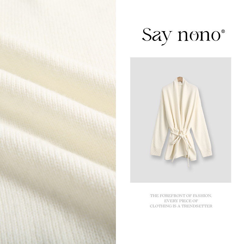 懒猫nono│Saynono 全羊毛文艺风青果领绑带开衫/SS26662