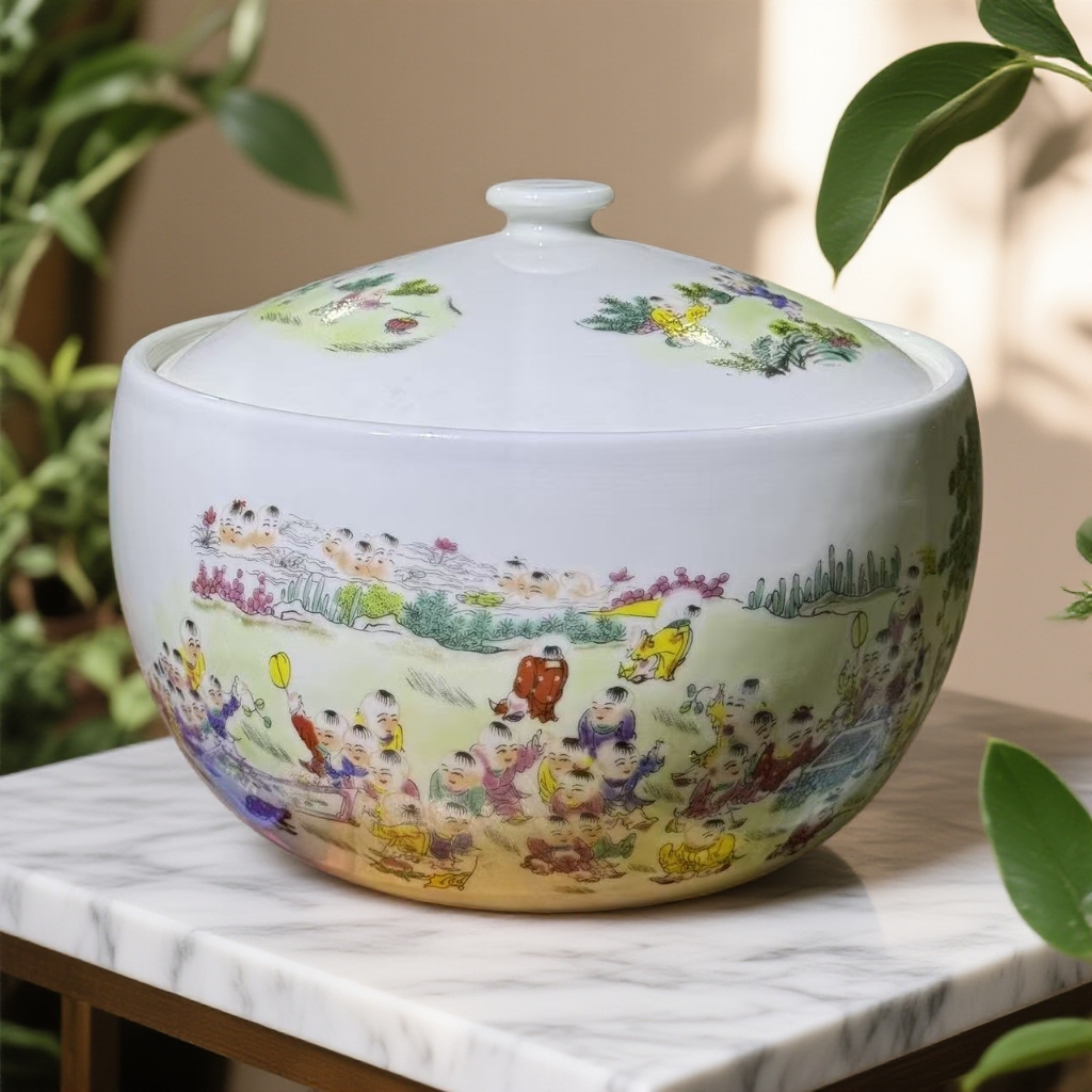 口径17高度16景德镇陶瓷百子图罐216