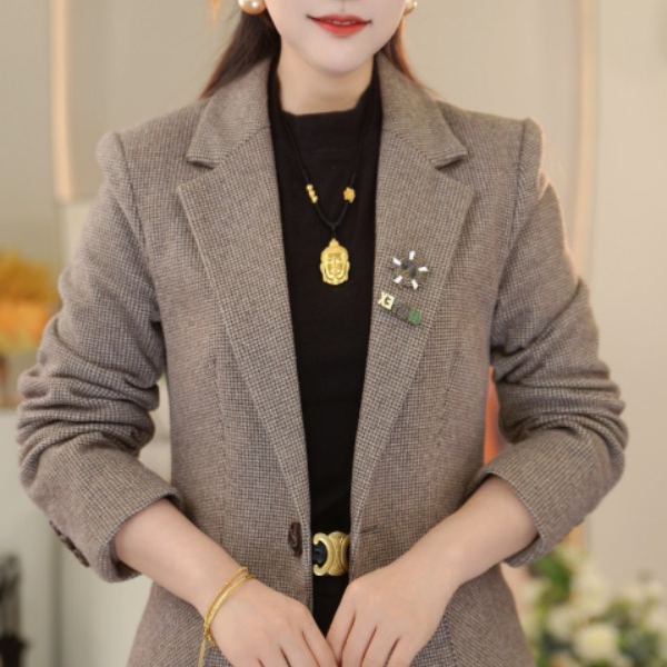 【送运费险】【送胸针】杭州专柜2026早春新款小香风千鸟格毛呢外套