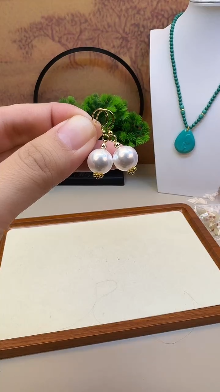 14K金镶嵌耳饰淡水珍珠E110 