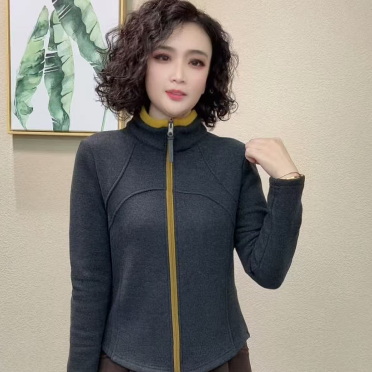 2025冬季新款时尚长袖双拉链保暖女气质减龄显瘦上衣35457