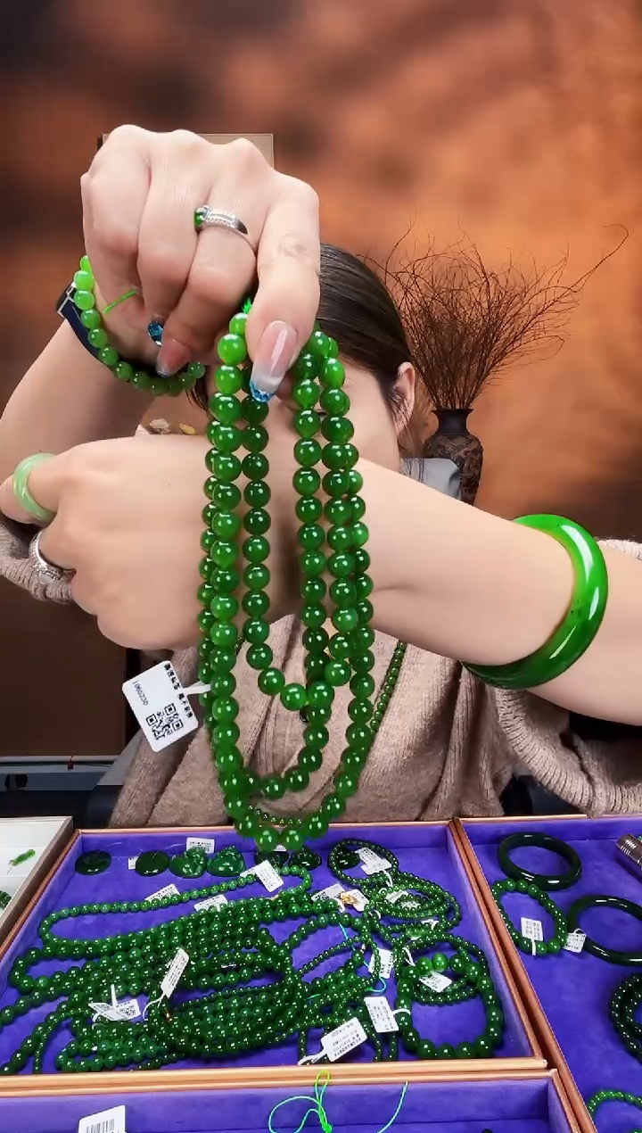 项链未镶嵌和田玉108卡8碧玉珠链