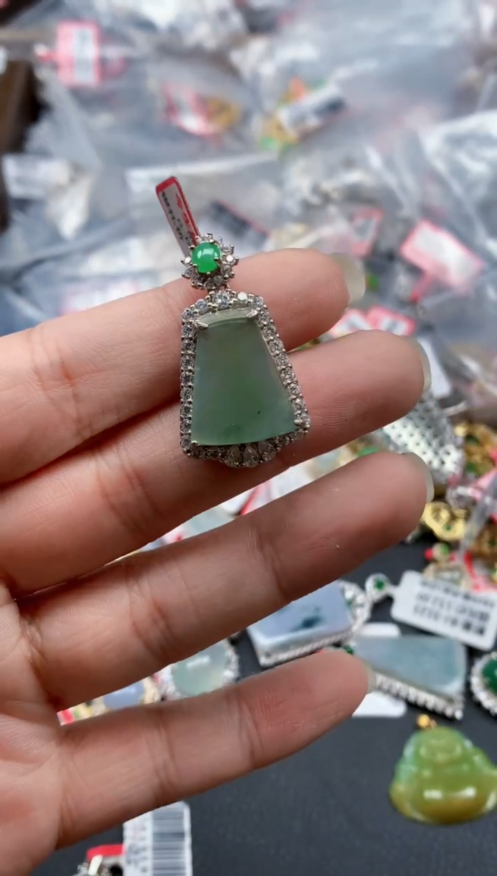 银S925镶嵌戒指翡翠天然A货缅甸翡翠