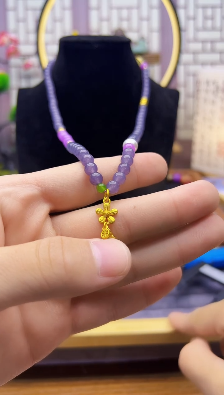 和田玉14K金镶嵌颈饰X114      