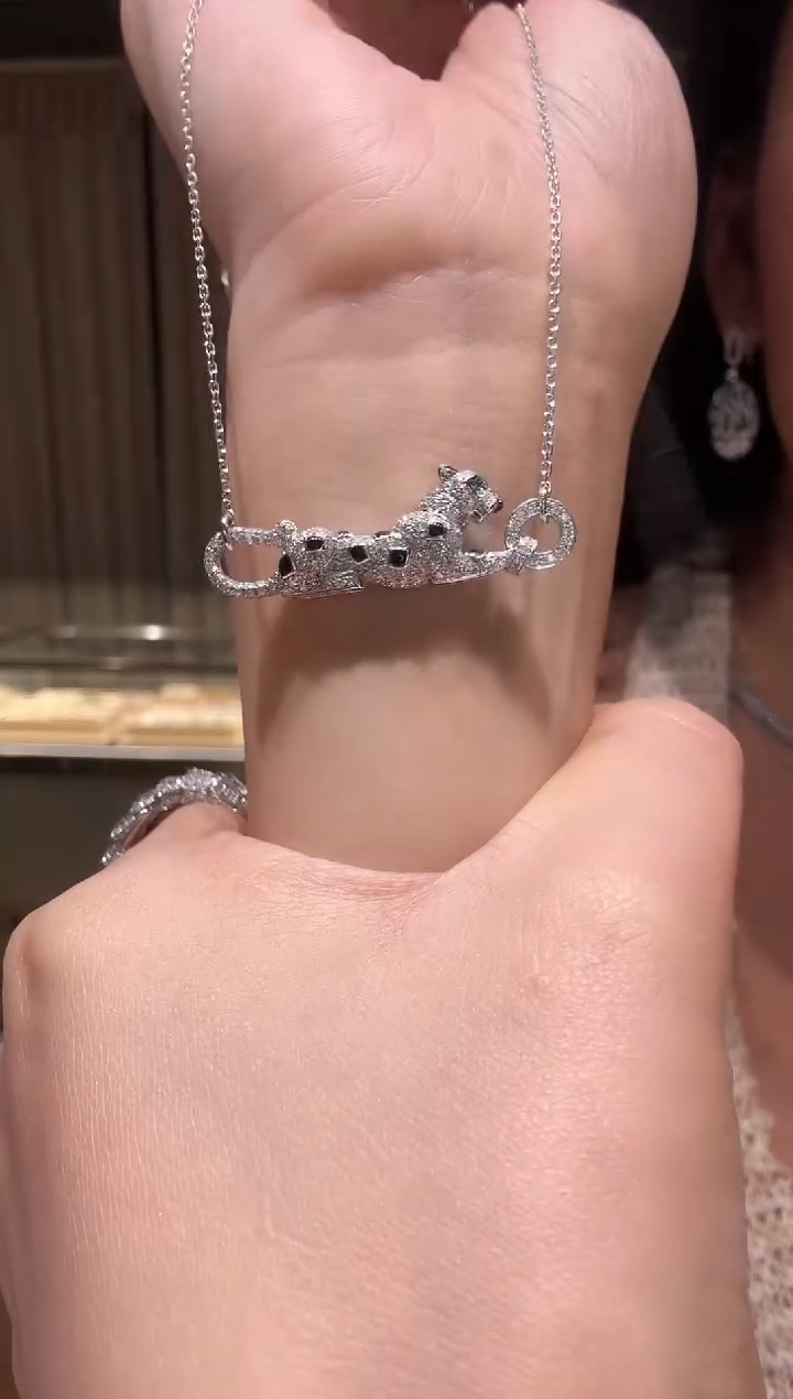 项链铂Pt950镶嵌钻石满钻豹子