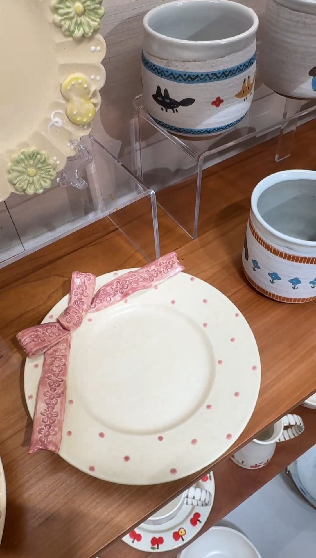 陶日本作家器手作器物野惠工坊粉色蝴蝶结盘