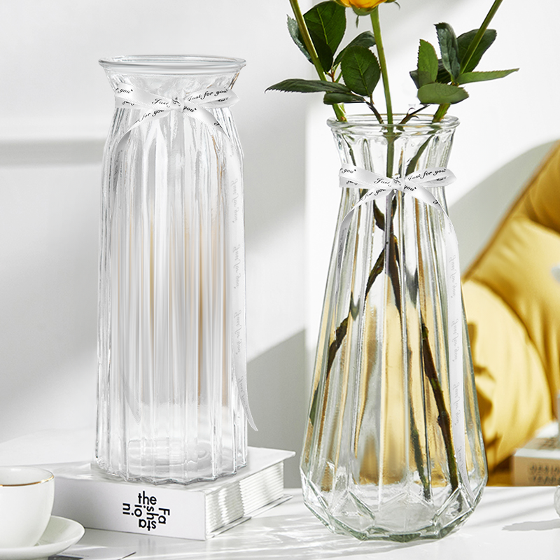 【高度30cm二件套】特大号透明水养富贵竹百合花瓶摆件客厅插花瓶