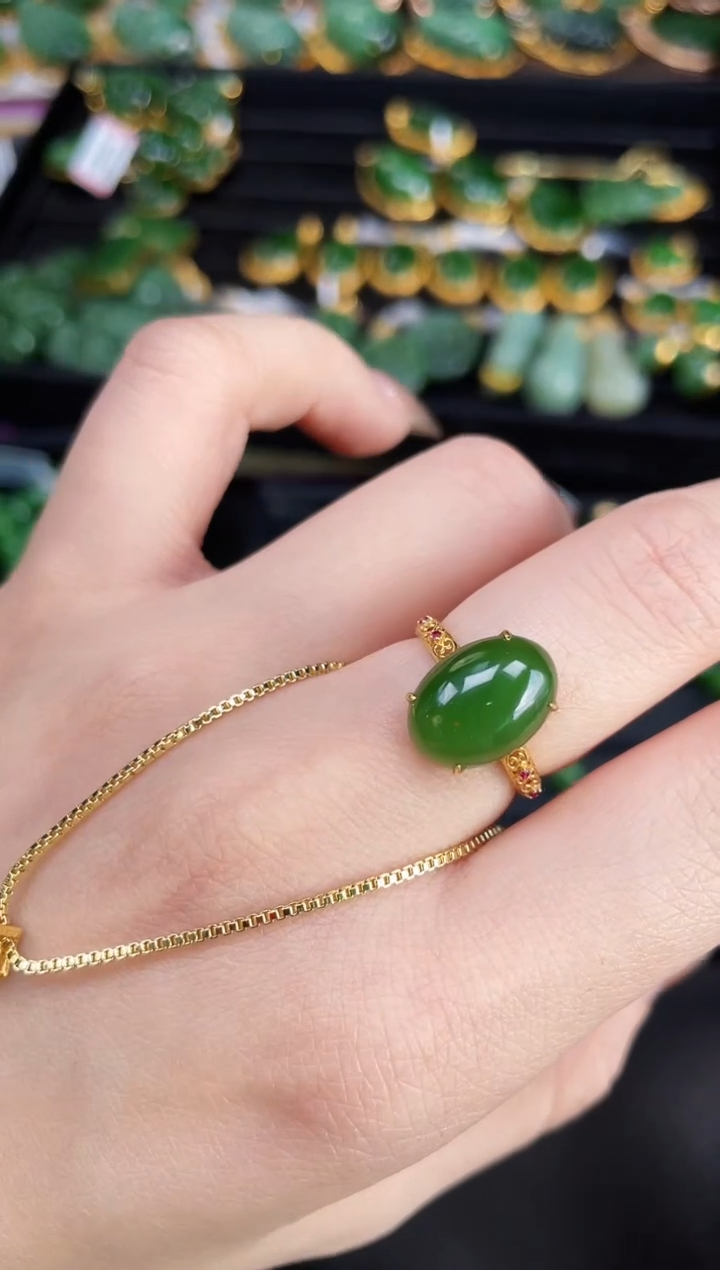 【闪购商品】和田玉戒指18K金镶嵌多样性发一