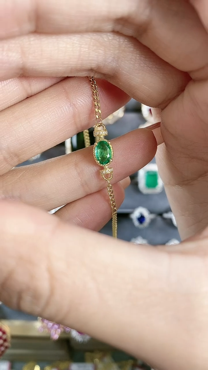 【闪购商品】祖母绿手链18K金镶嵌18K金镶嵌祖母绿手链