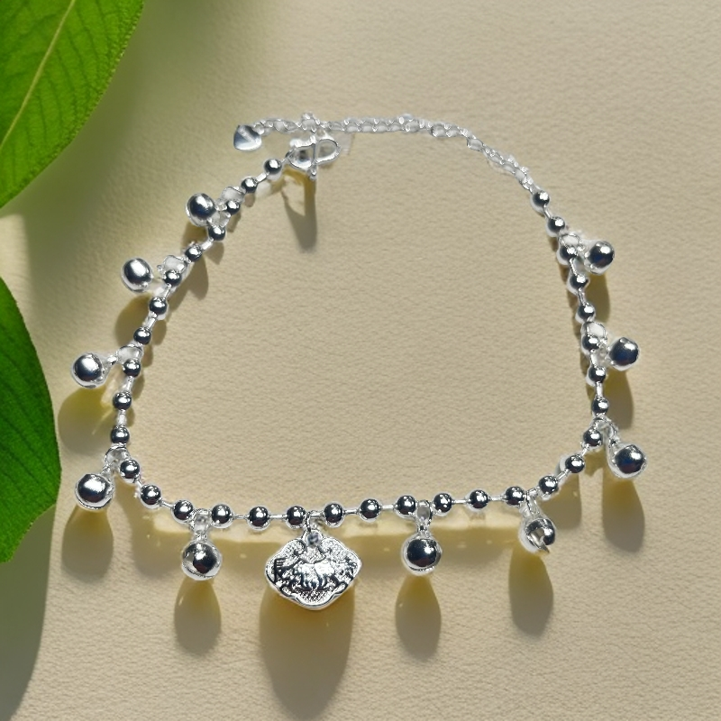 足银脚链 平安锁铃铛优雅民族风脚链