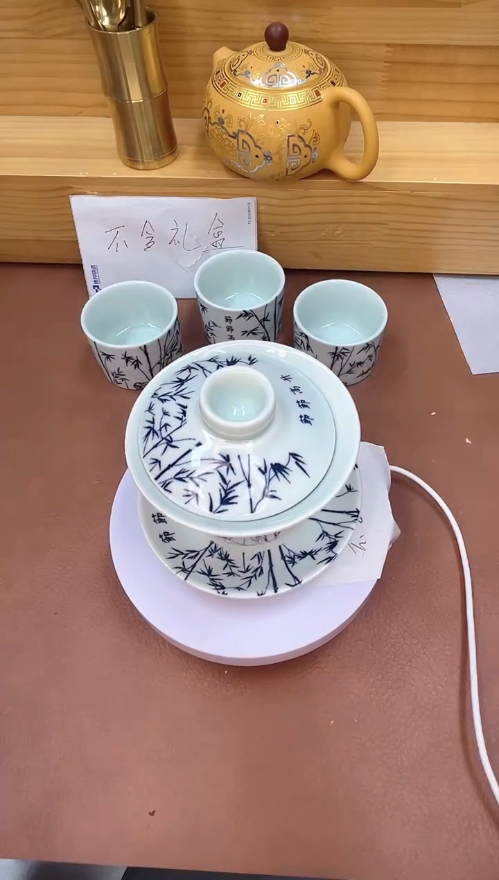 节节高升三才盖碗配三杯