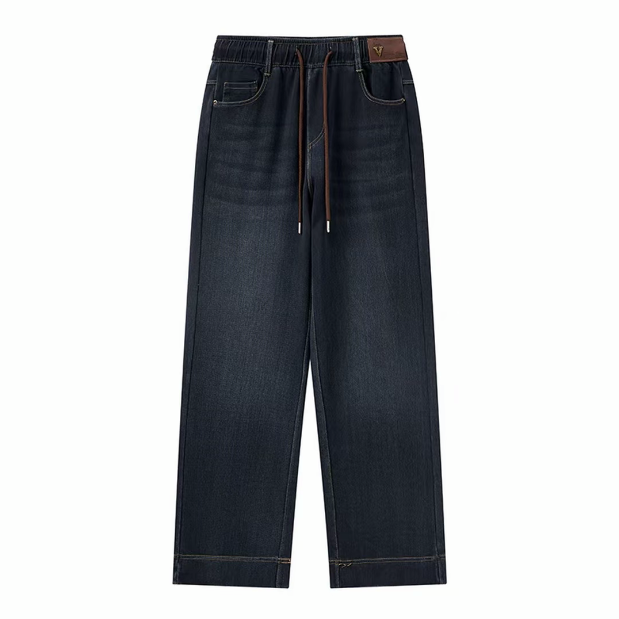 V字标加绒加厚冬款显瘦高腰深档直筒牛仔长裤柔软有弹力