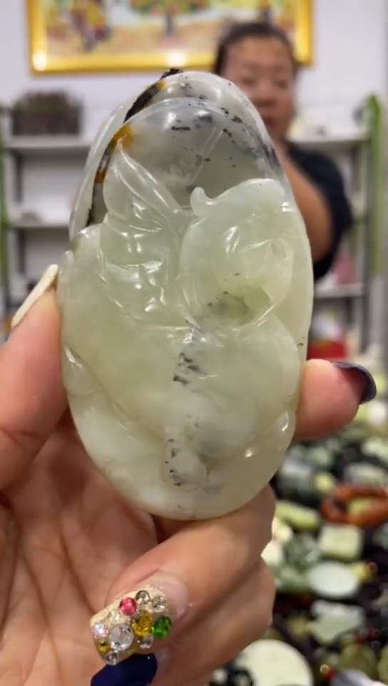 未镶嵌岫玉手把 