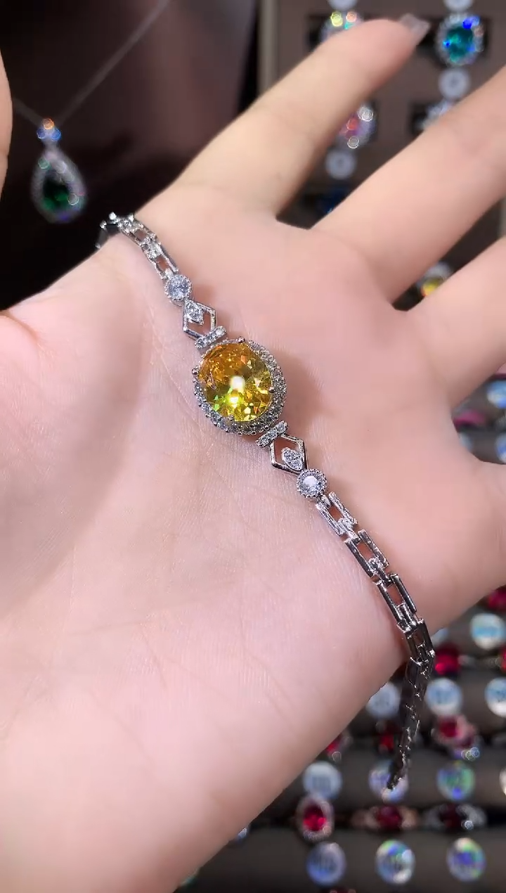 无925银满火彩金丝雀黄色手链