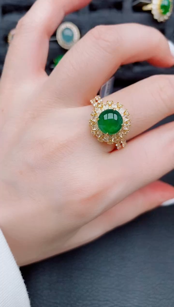 【闪购商品】翡翠戒指银S925镶嵌天然a货翡翠205