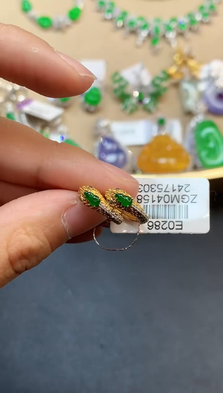 【闪购商品】翡翠耳饰18K金镶嵌0384　　　