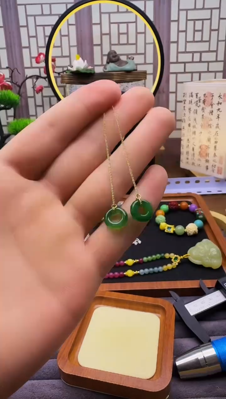 翡翠14K金镶嵌耳饰E225