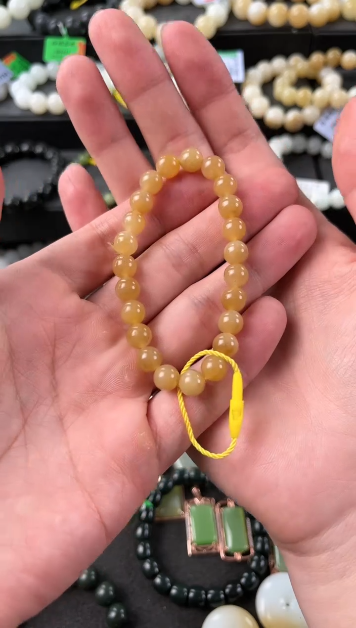 【闪购商品】和田玉手串未镶嵌且末金山纯糖手串卡8微色差