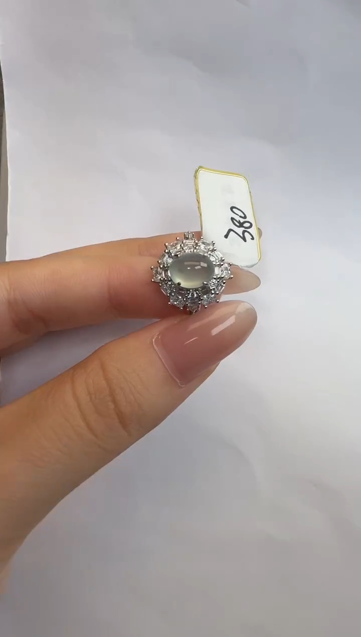 银S925镶嵌戒指翡翠通体925银镶缅甸A货翡翠戒指0276