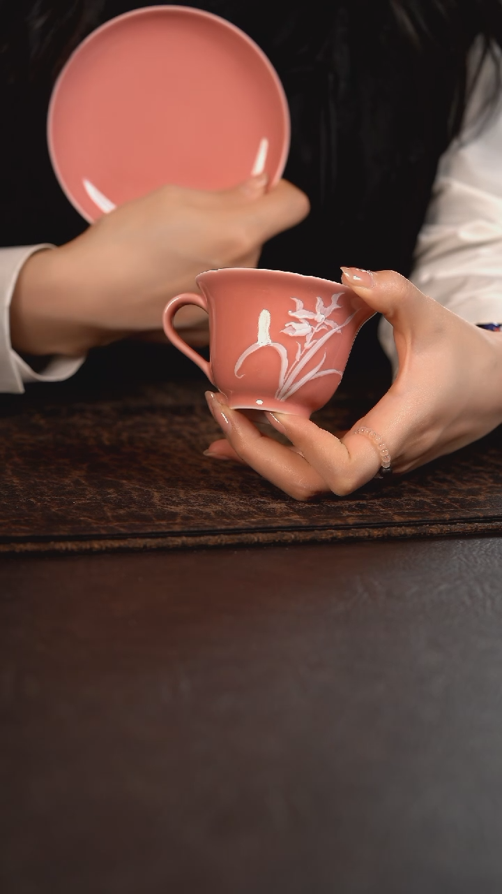 【闪购商品】杯初蓝舍桃红兰花咖啡杯