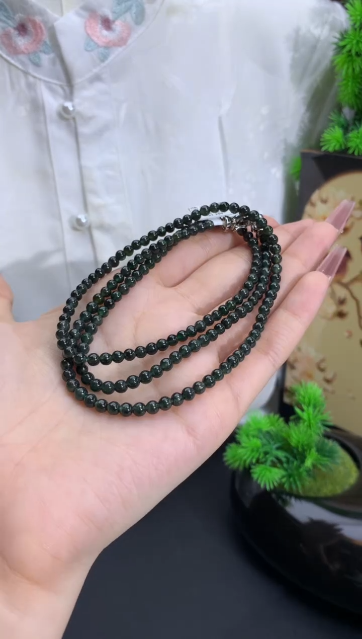 未镶嵌翡翠手链绿乌鸡项链 卡3.9mm