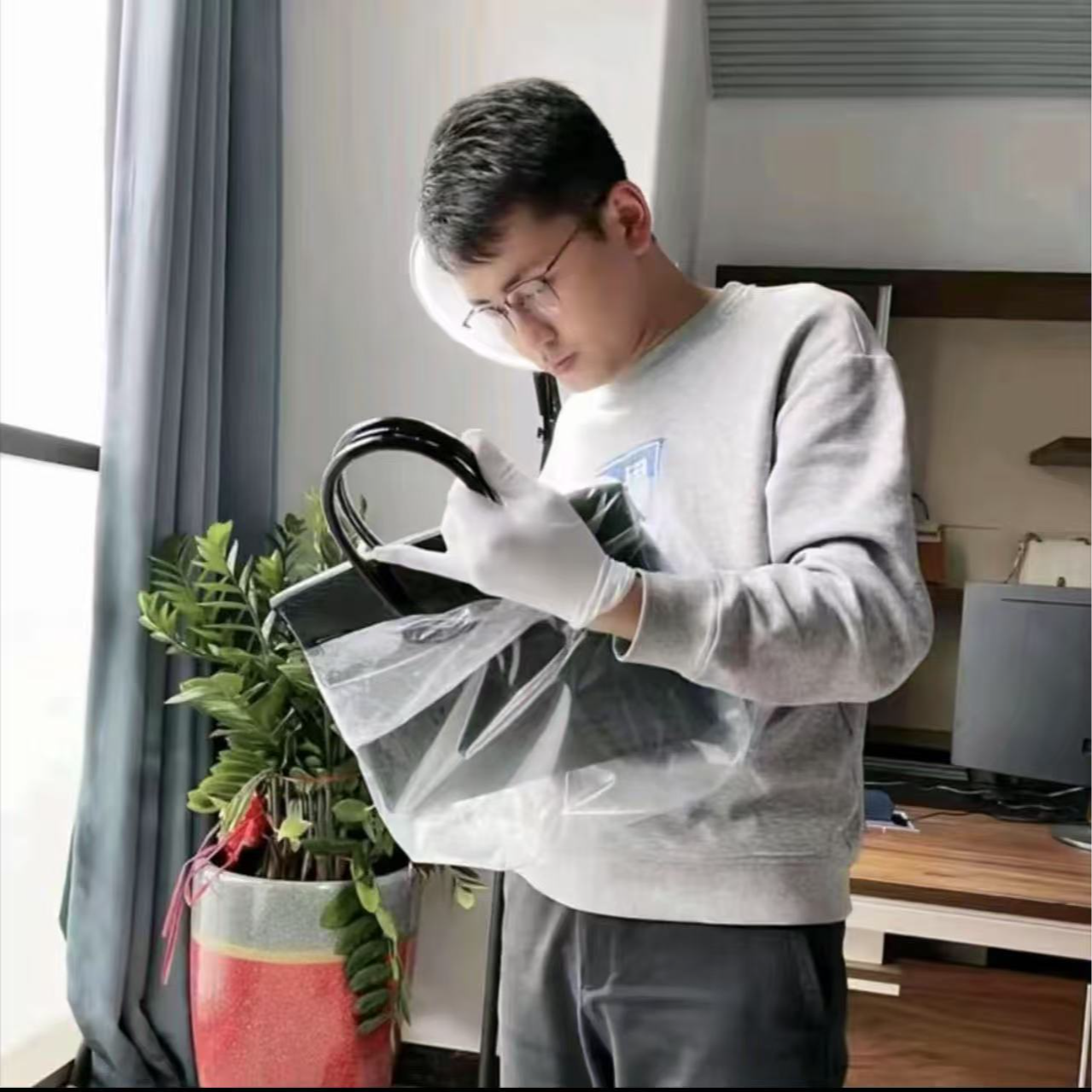 【老徐】EY纹 竹节 真皮时尚手提包250523