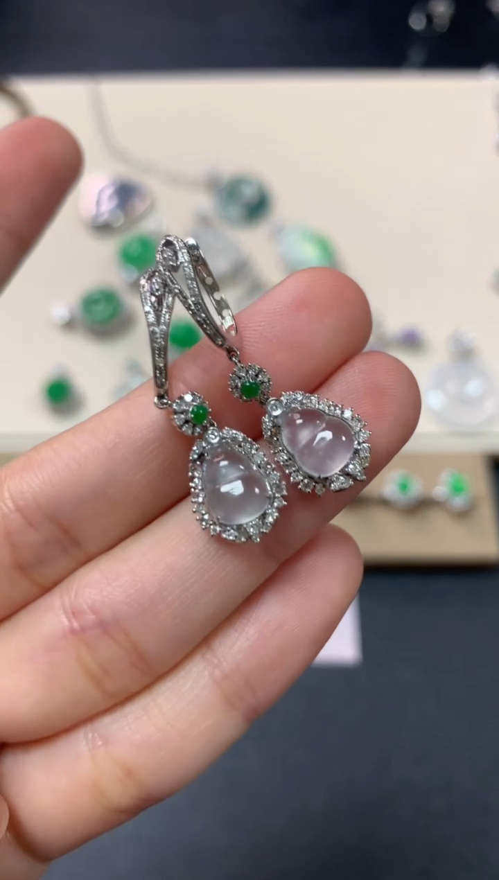 【闪购商品】翡翠耳饰18K金镶嵌葫芦耳饰9800