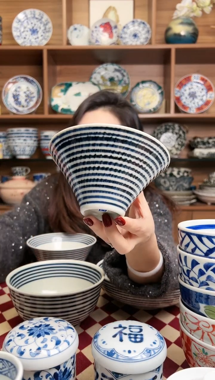 【闪购商品】瓷片蓝驹13cm斗笠饭碗