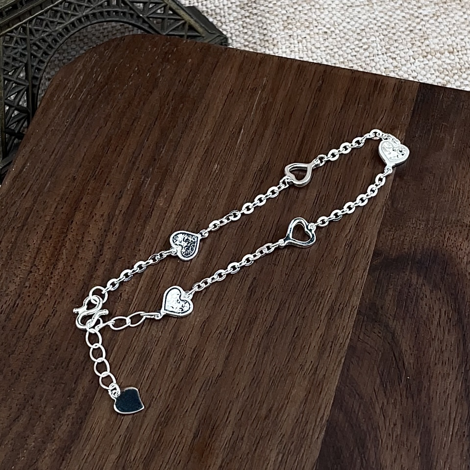 君派 足银手链 【碎冰冰爱心】足银999手链气质时尚ins简约小众百搭