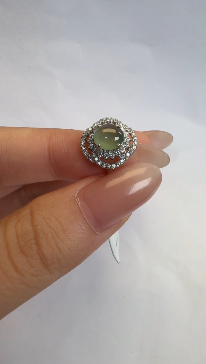 银S925镶嵌戒指翡翠通体925银镶缅甸A货翡翠戒指118