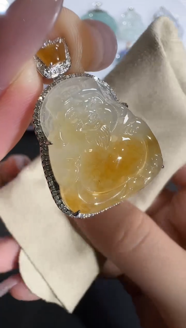 翡翠18K金镶嵌吊坠(不含链)【源头工厂】钻石镶嵌